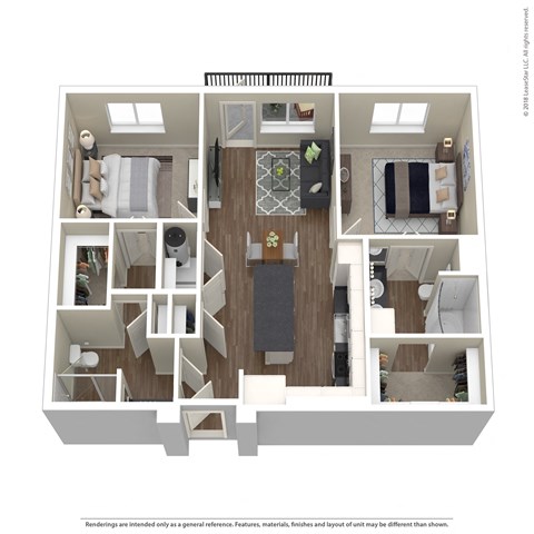 Floor plan for 2 beds, 2 baths, 1059 sqft
